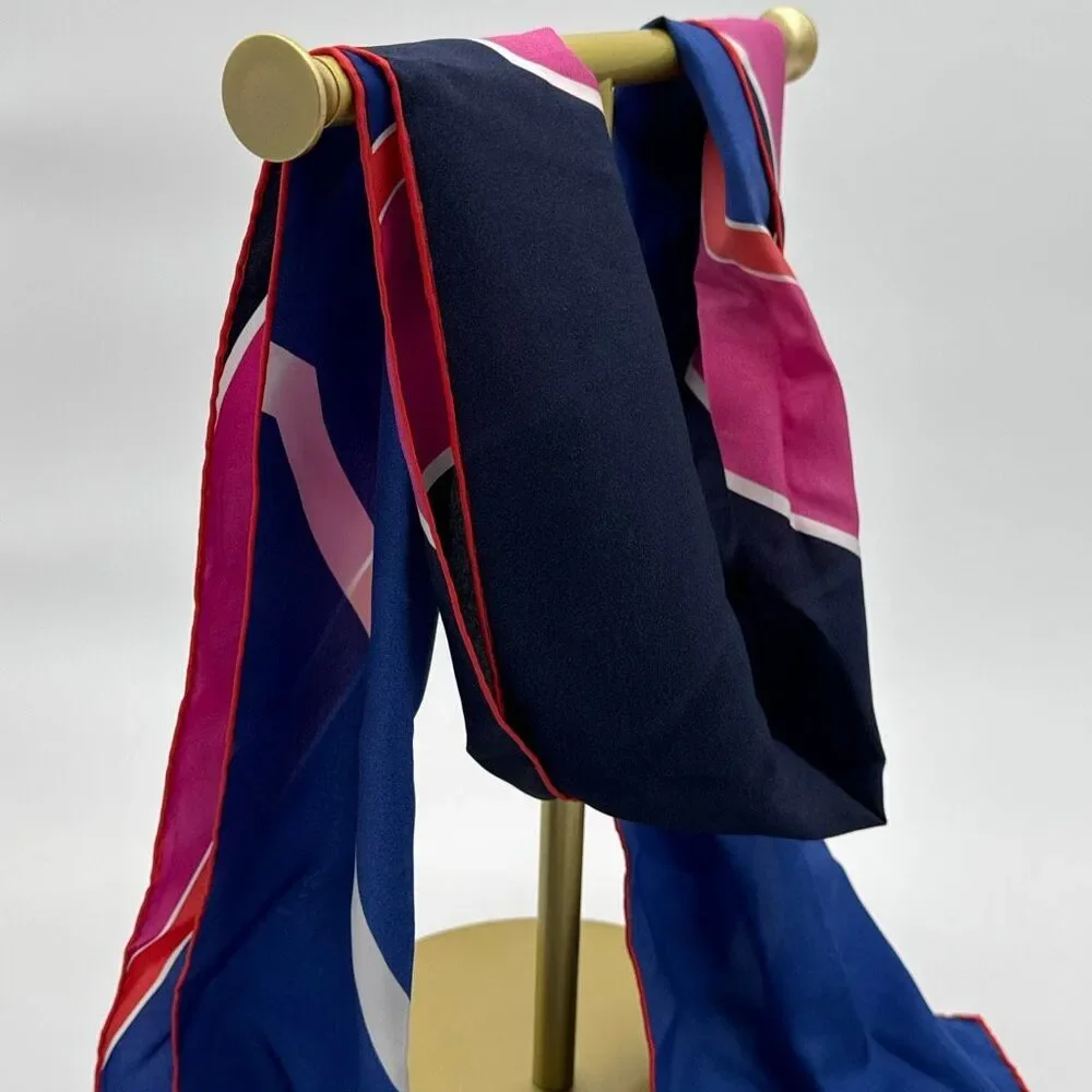 Vintage 80s Oblong Scarf 67x11 Pink Blue Red Stripe Colorblock Mod Long Neck Wra